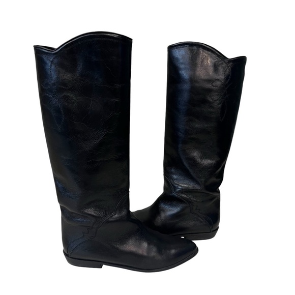 Vaneli Black Leather Western Pull On Knee High Boots Size 8.5 - Picture 1 of 14